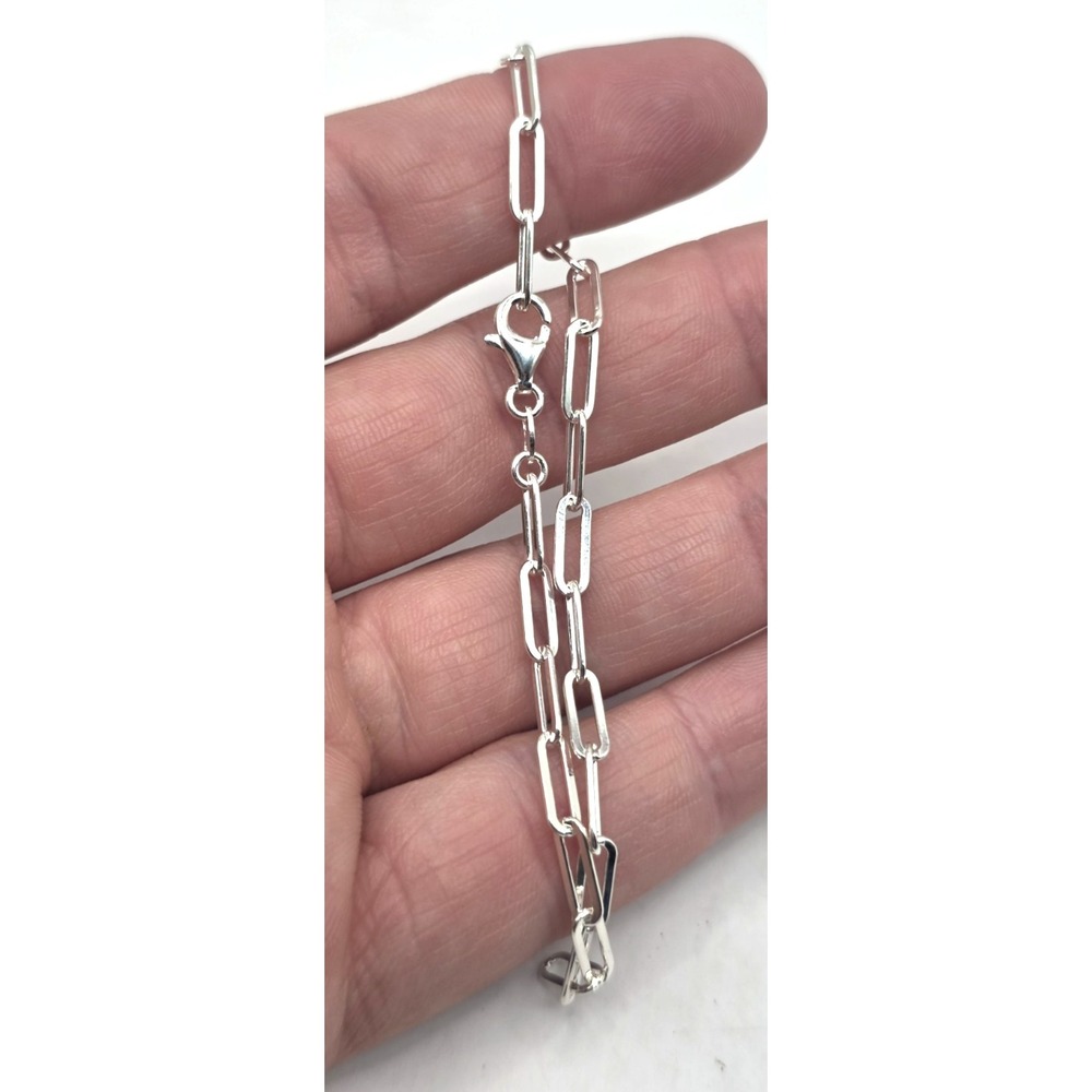 Sterling Silver Paper Clip Chain Bracelet 3.2 mm Size 6.75 Adjustable Italy NWOT - Picture 8 of 10